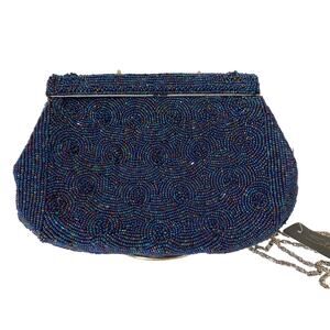 Blue Beaded Classy Stephanie Crossbody Clutch Chain Purse- NWT